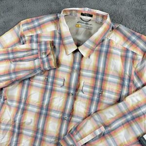 Eddie Bauer Travex Mountain 2.0 Shirt Womens 2XL Plaid Hiking UPF 40 Long Sleeve